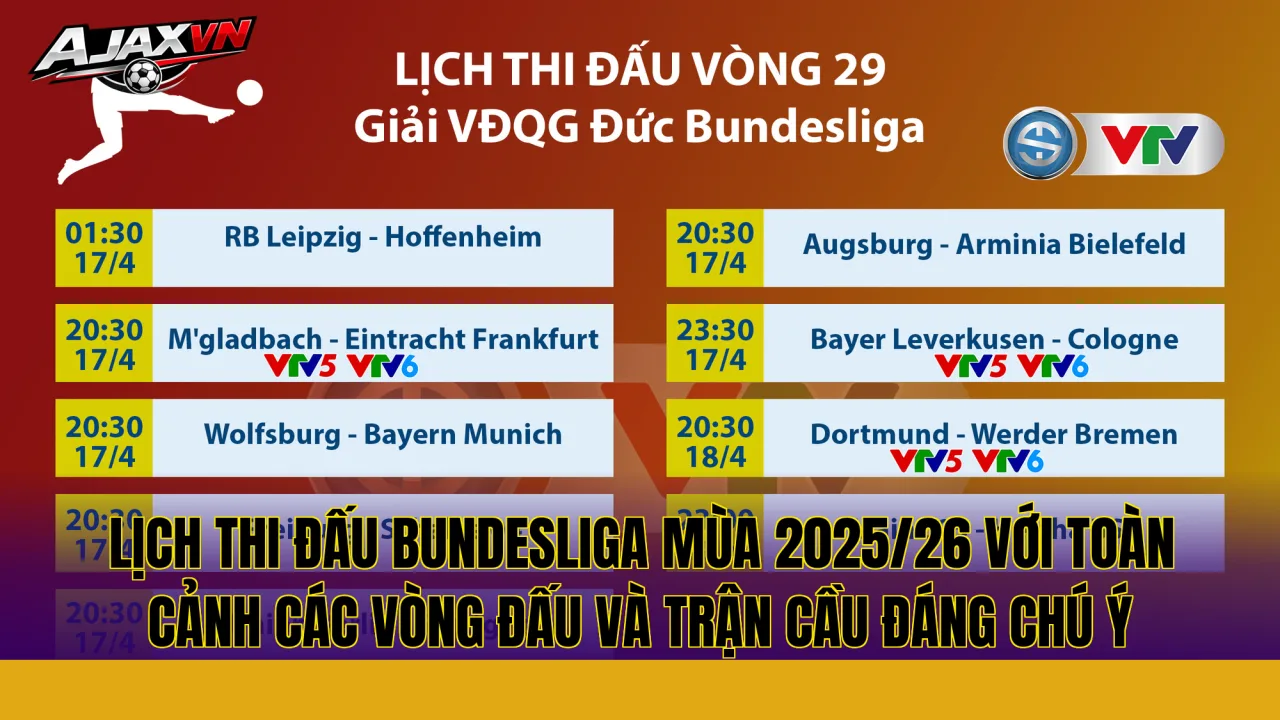 Lịch thi đấu Bundesliga mùa 2025/26 với toàn cảnh các vòng đấu và trận cầu đáng chú ý